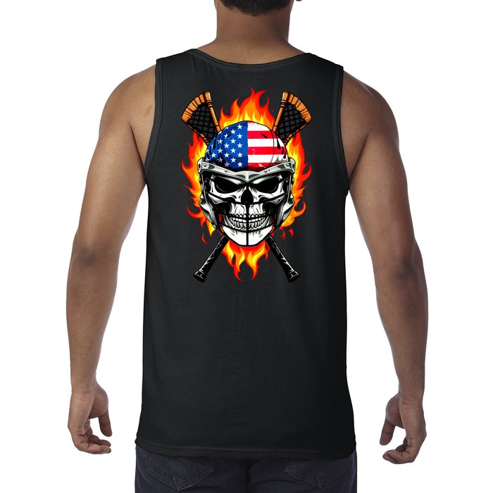 Patriotic Lacrosse Skull Front & Back Tank Top