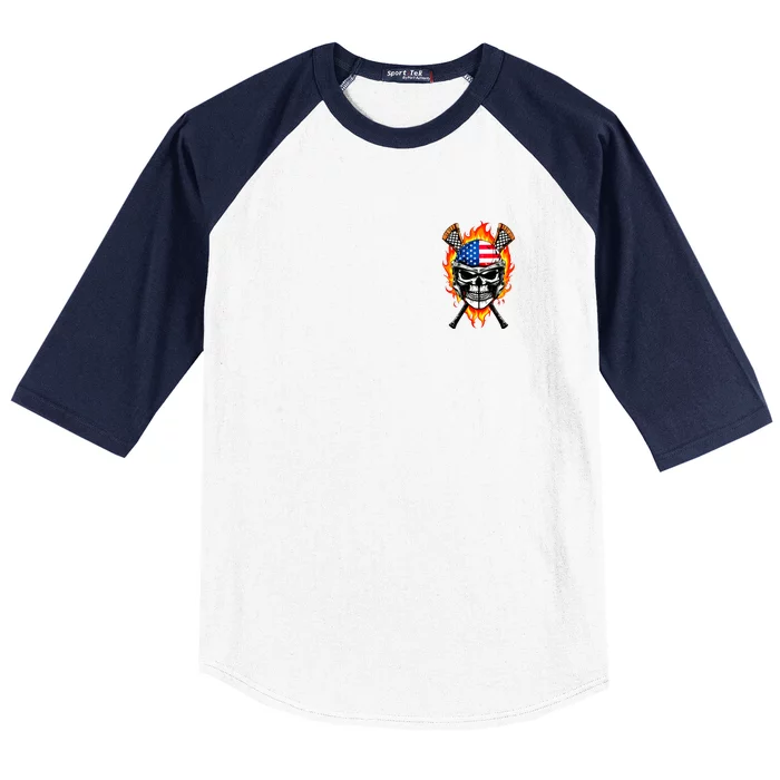 Patriotic Lacrosse Skull Front & Back Baseball Sleeve Shirt