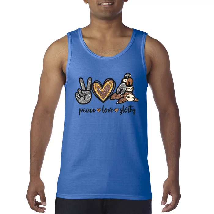 Peace Love Sloths Sign Leopard Graphic Funny Gift Tank Top