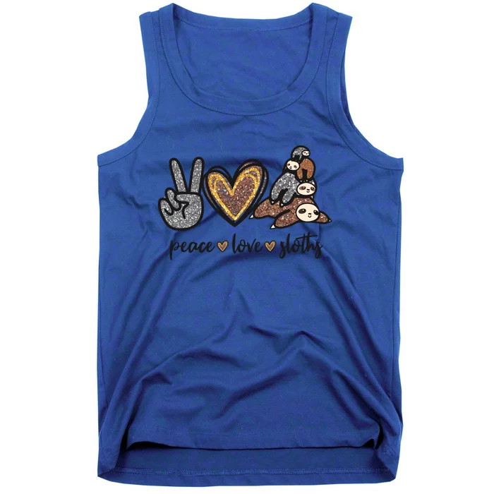 Peace Love Sloths Sign Leopard Graphic Funny Gift Tank Top