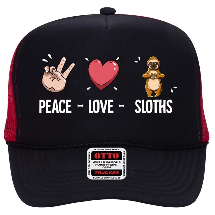 Peace Love Sloths Cute Gift High Crown Mesh Trucker Hat