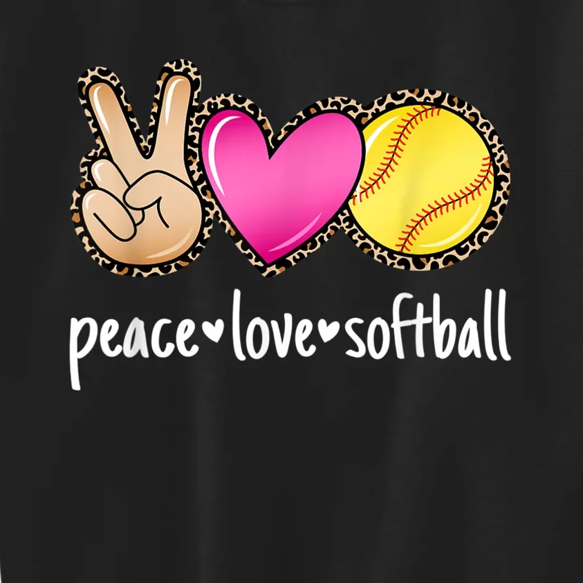 Peace Love Softball Leopard Print Women Softball Kids Sweatshirt