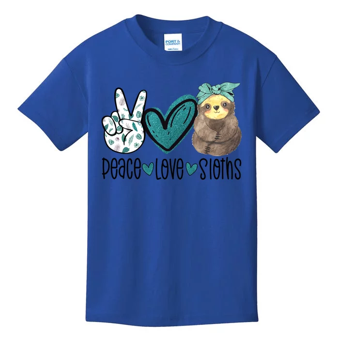 Peace Love Sloths Tropical Bandana Sloth Lover Gift Hippie Great Gift Kids T-Shirt