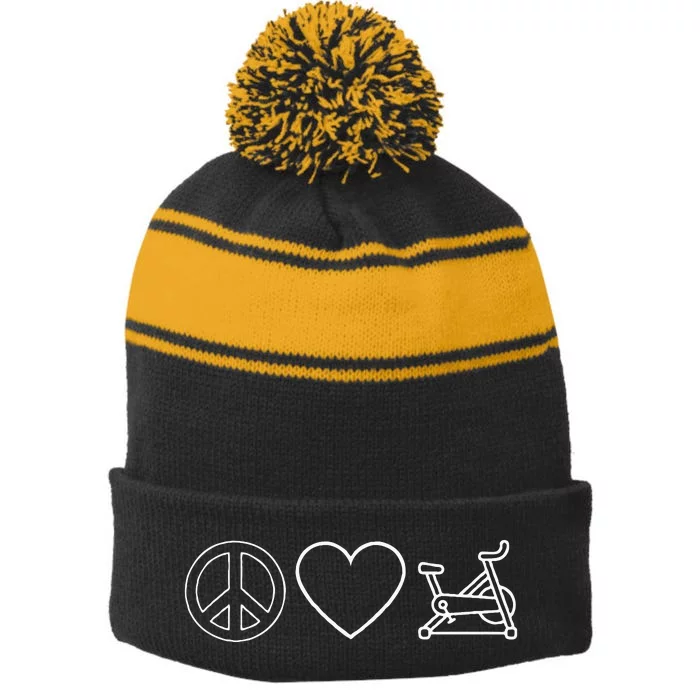 Peace Love Spin Heart Funny Spin Class Spinning Cycling Gym Stripe Pom Pom Beanie