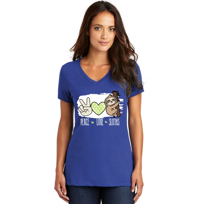 Peace Love Sloths Tropical Sloth Lover Hippie Gift Women's V-Neck T-Shirt