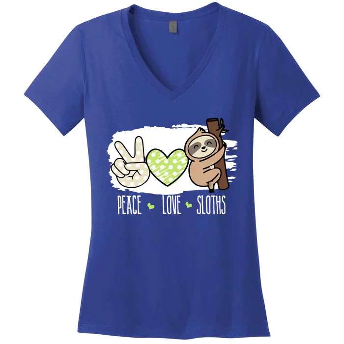 Peace Love Sloths Tropical Sloth Lover Hippie Gift Women's V-Neck T-Shirt