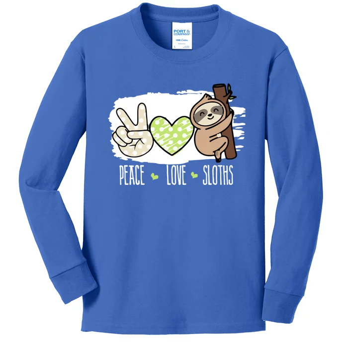 Peace Love Sloths Tropical Sloth Lover Hippie Gift Kids Long Sleeve Shirt