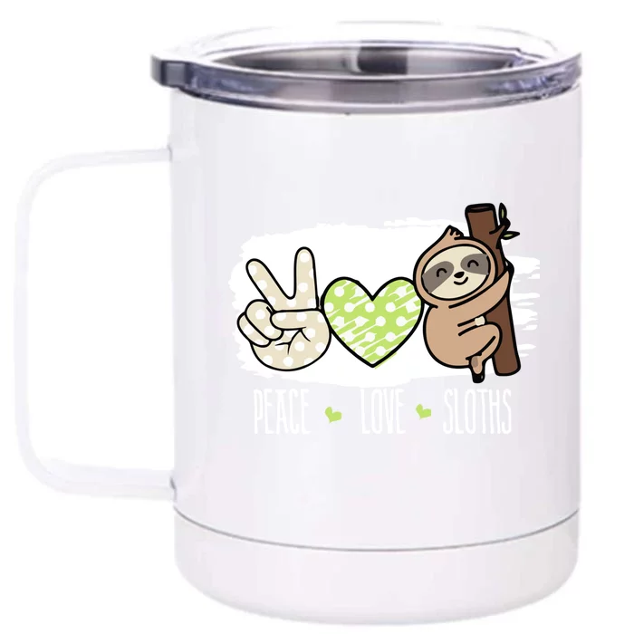 Peace Love Sloths Tropical Sloth Lover Hippie Gift Front & Back 12oz Stainless Steel Tumbler Cup