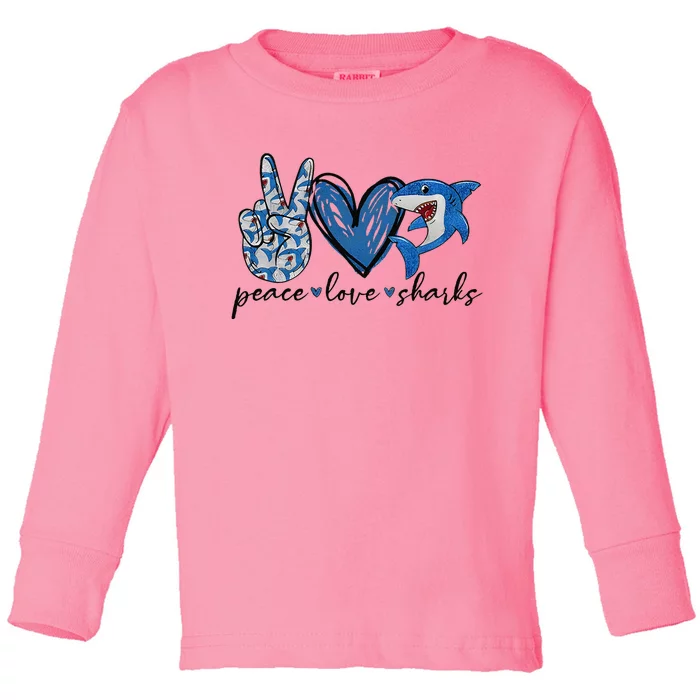 Peace Love Shark Toddler Long Sleeve Shirt