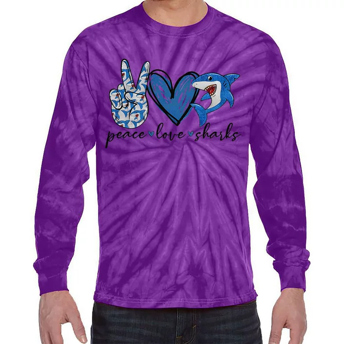 Peace Love Shark Tie-Dye Long Sleeve Shirt