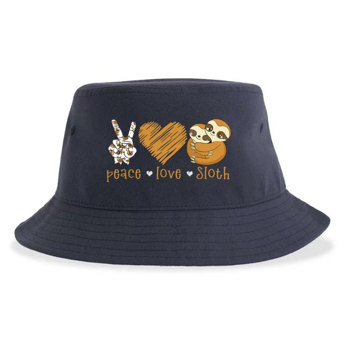 Peace Love Sloth Shirts Hand Sign Heart Sloth Lovers Sustainable Bucket Hat