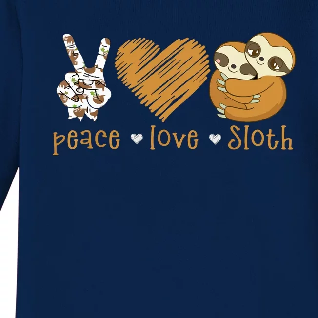 Peace Love Sloth Shirts Hand Sign Heart Sloth Lovers Baby Long Sleeve Bodysuit