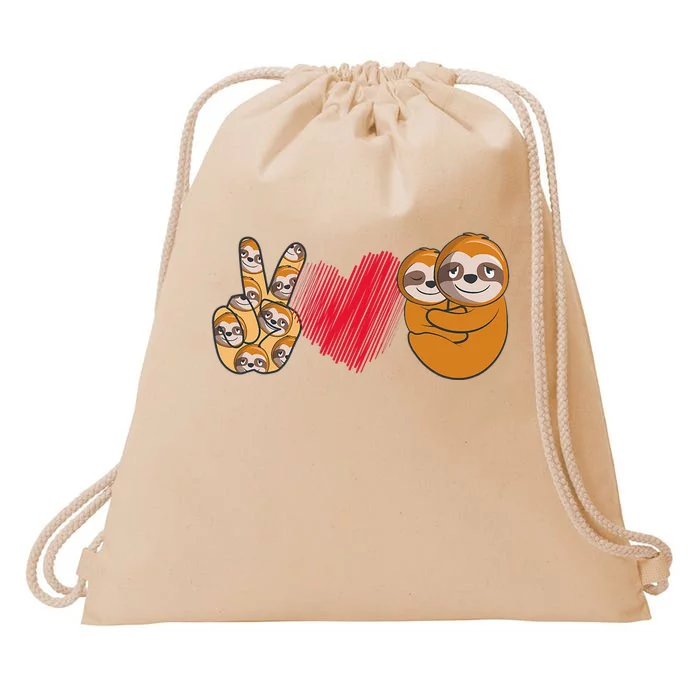 Peace Love Sloth funny Sloth Lover Drawstring Bag