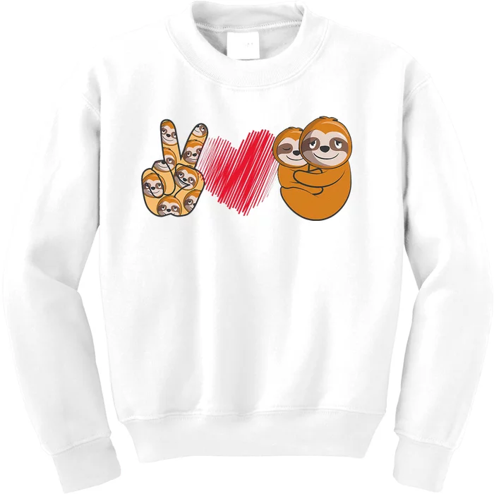 Peace Love Sloth funny Sloth Lover Kids Sweatshirt