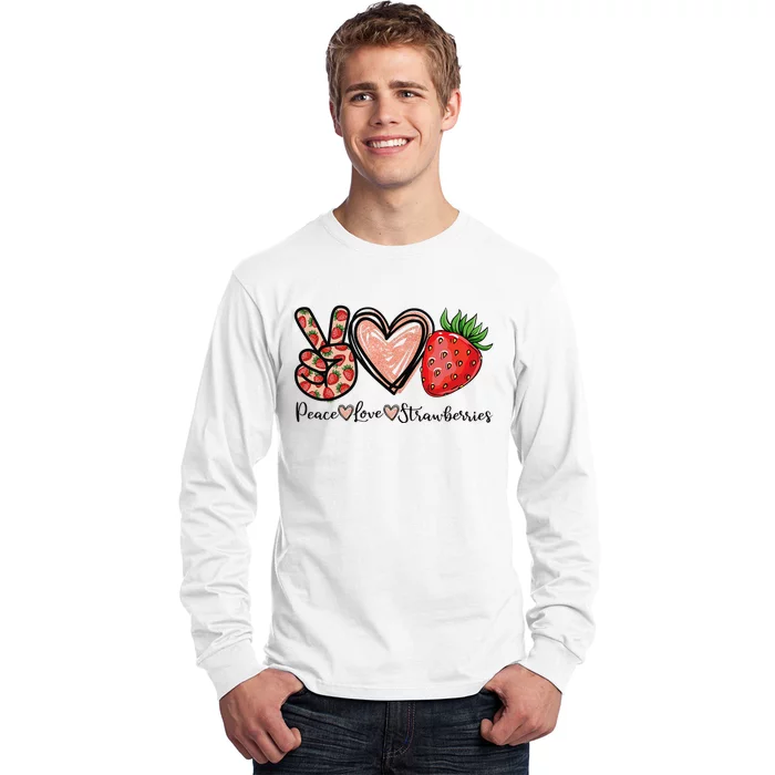 Peace Love Strawberry Farmer Strawberries Lover Berry Fruits Long Sleeve Shirt