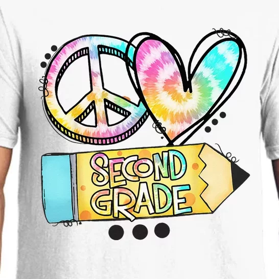 Peace Love Second Grade Funny TieDye Student Teacher Pajama Set