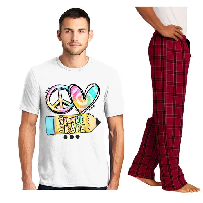 Peace Love Second Grade Funny TieDye Student Teacher Pajama Set