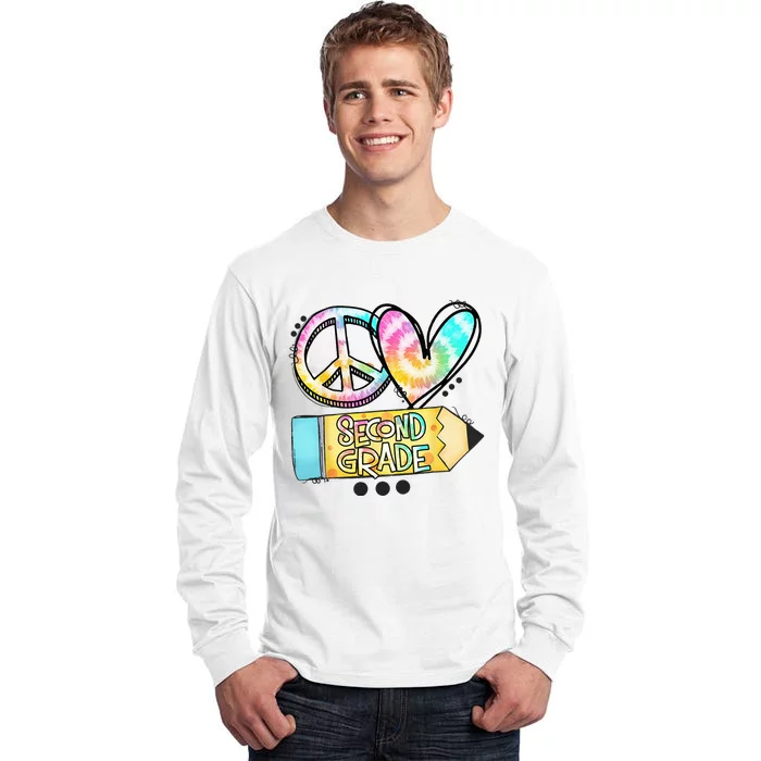 Peace Love Second Grade Funny TieDye Student Teacher Tall Long Sleeve T-Shirt