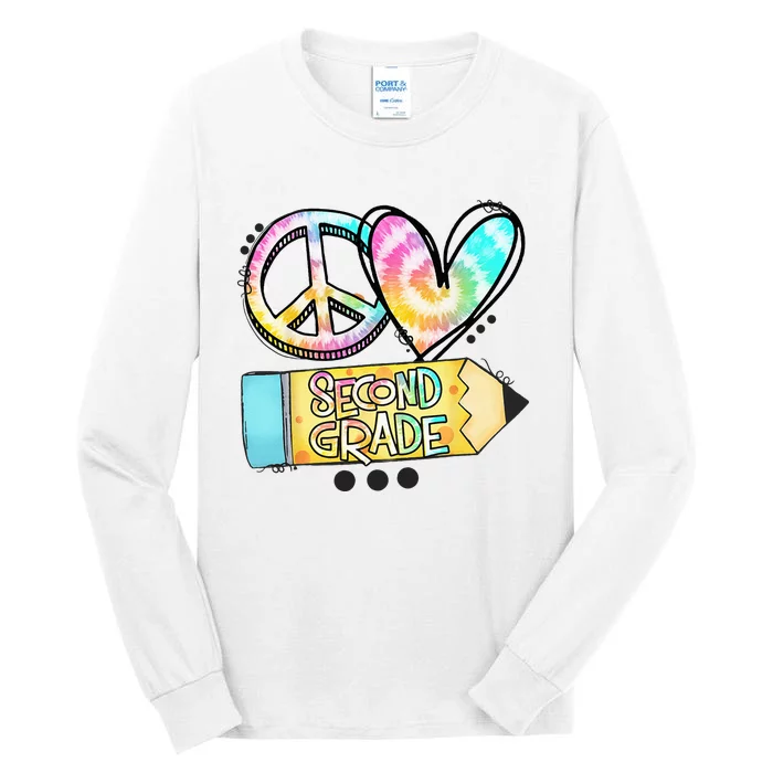 Peace Love Second Grade Funny TieDye Student Teacher Tall Long Sleeve T-Shirt