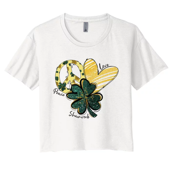 Peace Love Shamrock Leopard Irish Shamrocks St Patrick's Day Women's Crop Top Tee