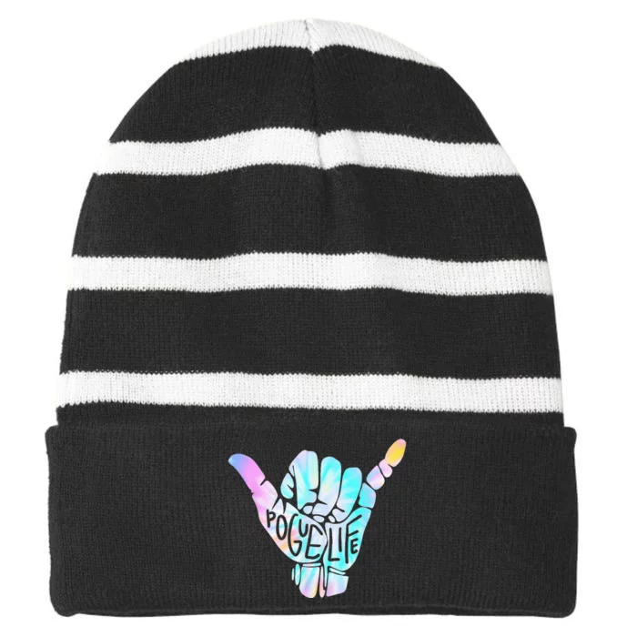 Pogue Life Shaka Hand Hang Loose Tie Dye Pattern Striped Beanie with Solid Band