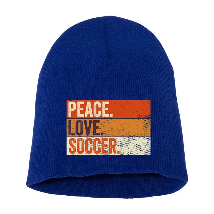 Peace Love Soccer Funny Mother Father Soccer Lover Vintage Gift Short Acrylic Beanie