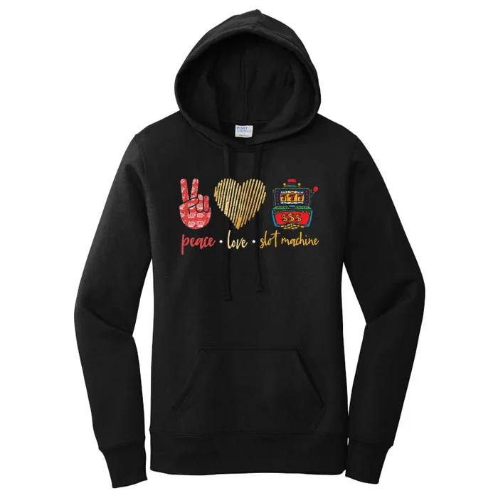 Peace Love Slot Machine Lucky Las Vegas Casino Game Women's Pullover Hoodie