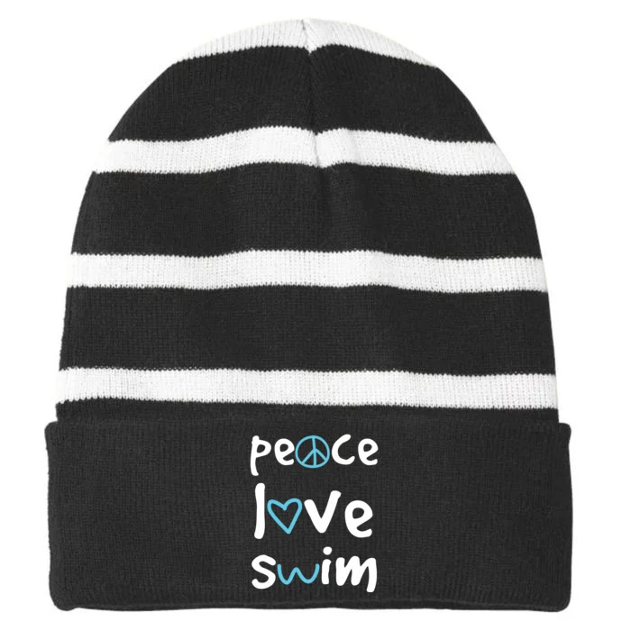 Peace Love Swim Cute Gift Swimmer Gift Love To Swim Striped Beanie with Solid Band