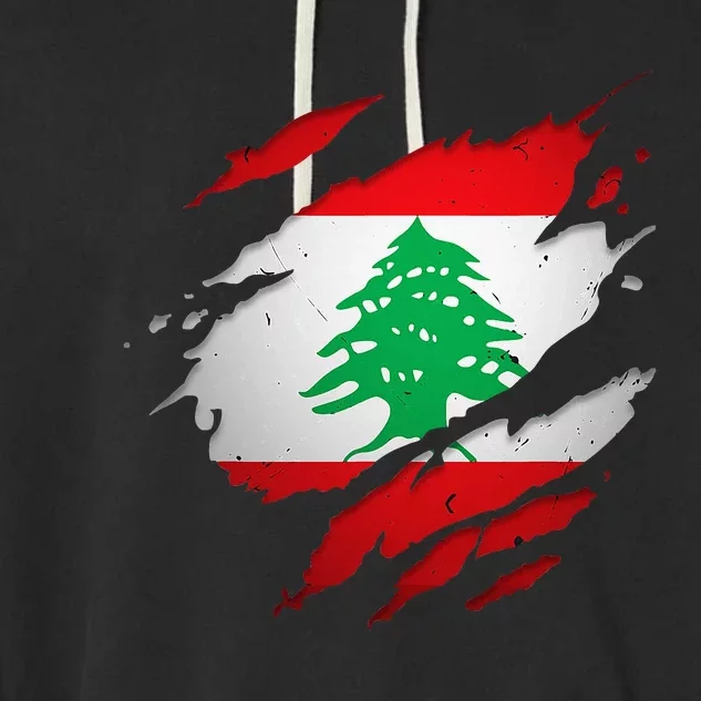 Proud Lebanese Shirts Torn Ripped Lebanon Flag Garment-Dyed Fleece Hoodie