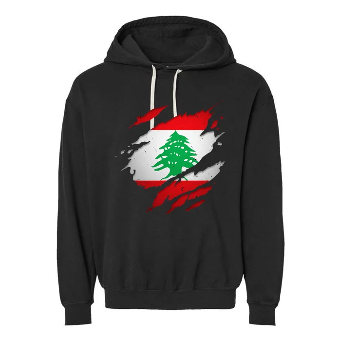 Proud Lebanese Shirts Torn Ripped Lebanon Flag Garment-Dyed Fleece Hoodie