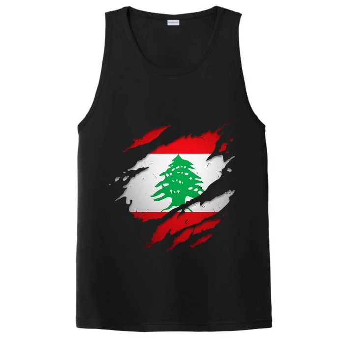 Proud Lebanese Shirts Torn Ripped Lebanon Flag Performance Tank