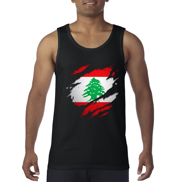 Proud Lebanese Shirts Torn Ripped Lebanon Flag Tank Top