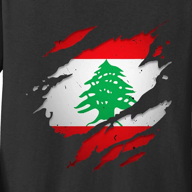 Proud Lebanese Shirts Torn Ripped Lebanon Flag Kids Long Sleeve Shirt