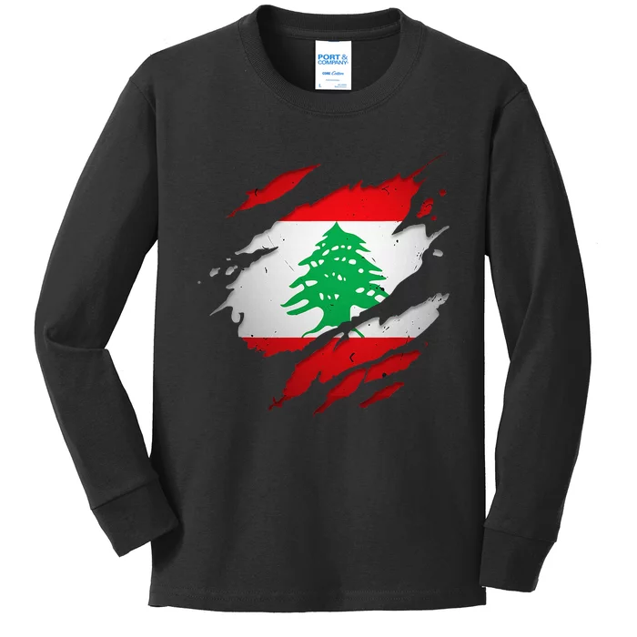 Proud Lebanese Shirts Torn Ripped Lebanon Flag Kids Long Sleeve Shirt