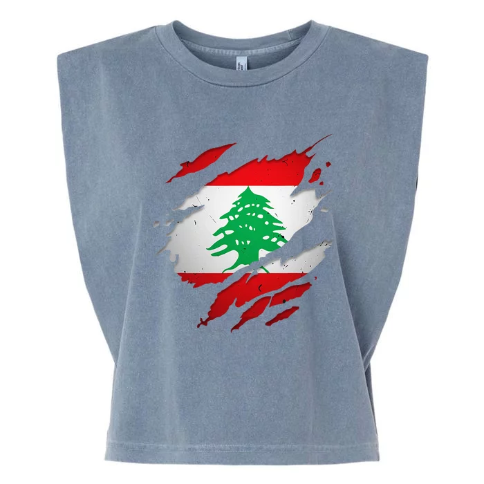 Proud Lebanese Shirts Torn Ripped Lebanon Flag Garment-Dyed Women's Muscle Tee