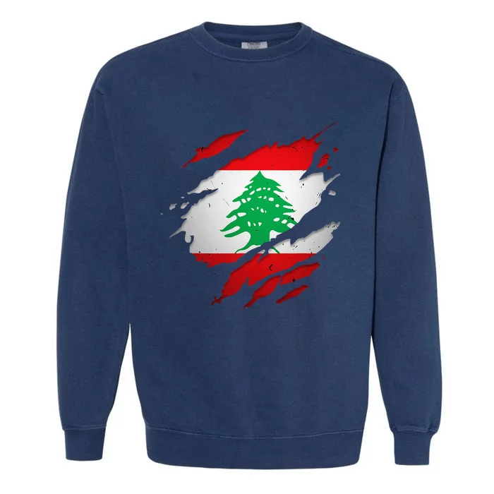 Proud Lebanese Shirts Torn Ripped Lebanon Flag Garment-Dyed Sweatshirt