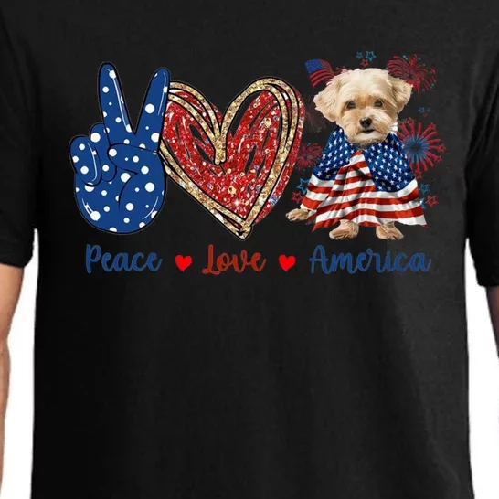 Peace Love Shorkie Dog Patriotic America Flag 4th July Meaningful Gift Pajama Set