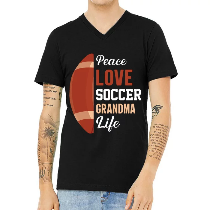 Peace Love Soccer Grandma Life Graphic V-Neck T-Shirt