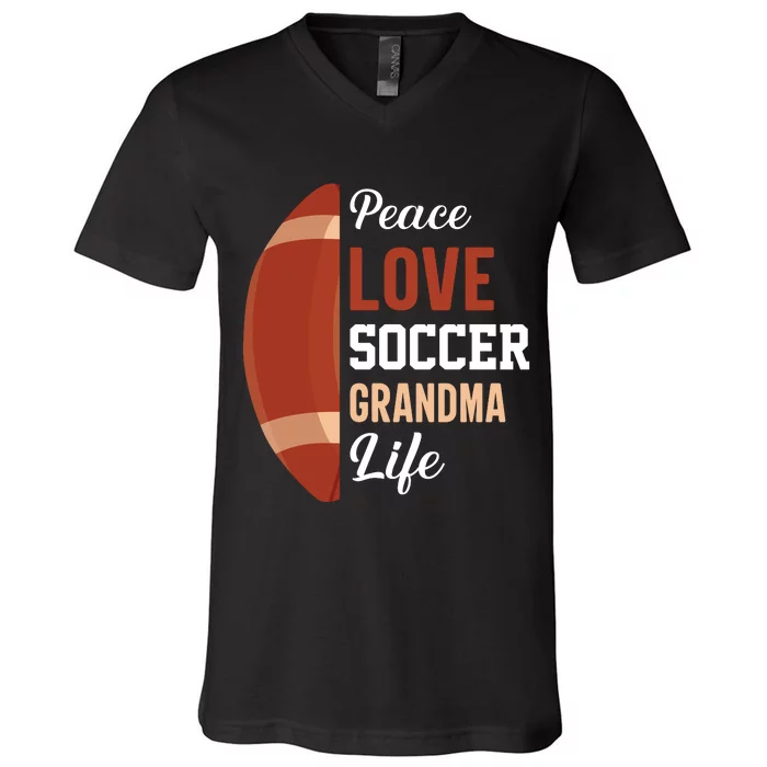 Peace Love Soccer Grandma Life Graphic V-Neck T-Shirt