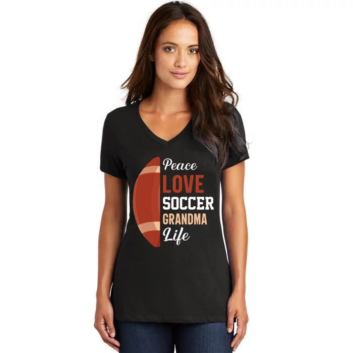 Peace Love Soccer Grandma Life Graphic Women's V-Neck T-Shirt