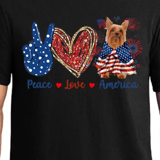 Peace Love Silky Terrier Dog Patriotic America Flag 4th July Funny Gift Pajama Set