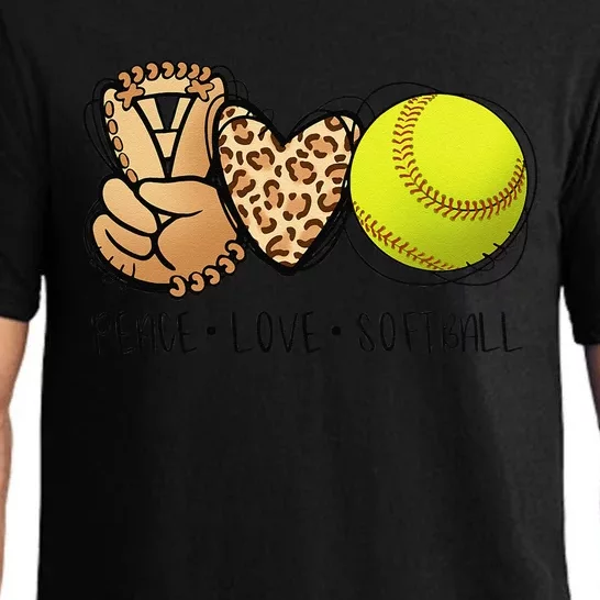 Peace Love Softball Moms Leopard Print Mother's Day Softball Pajama Set