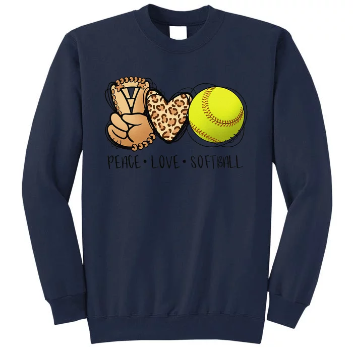 Peace Love Softball Moms Leopard Print Mother's Day Softball Tall Sweatshirt