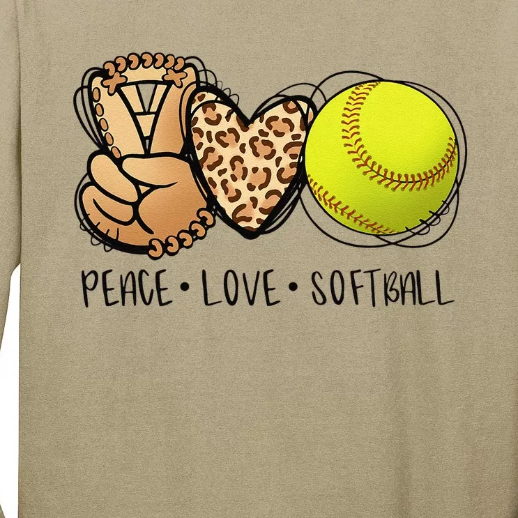 Peace Love Softball Moms Leopard Print Mother's Day Softball Tall Long Sleeve T-Shirt