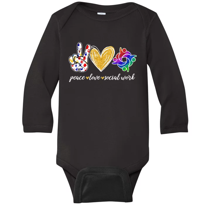 Peace Love Social Work Cute Social Worker Gifts Baby Long Sleeve Bodysuit