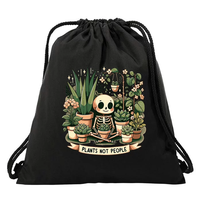 Plant Lover Skeleton Design Plants Not People Drawstring Bag