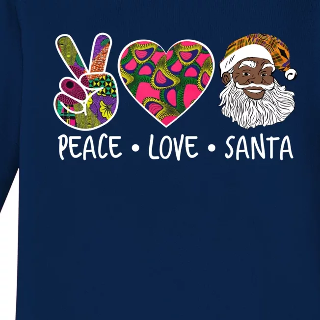 Peace Love Santa African Print Design African American Santa Gift Baby Long Sleeve Bodysuit