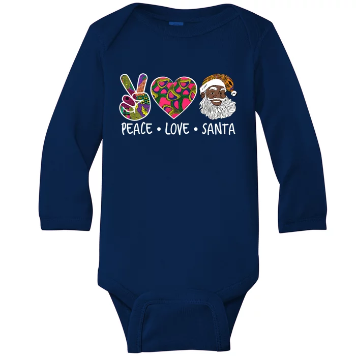 Peace Love Santa African Print Design African American Santa Gift Baby Long Sleeve Bodysuit