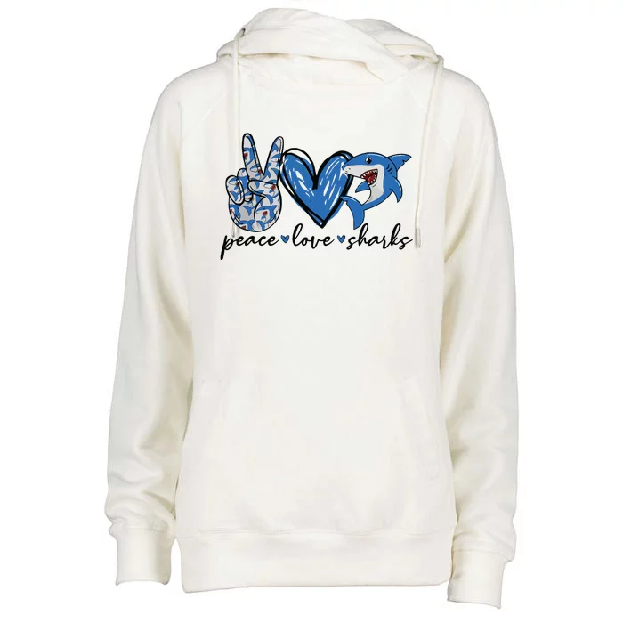 Peace Love Shark Womens Funnel Neck Pullover Hood