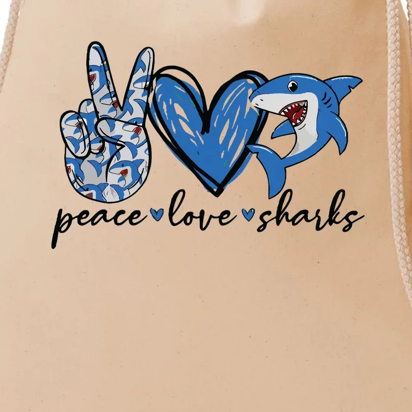 Peace Love Shark Drawstring Bag